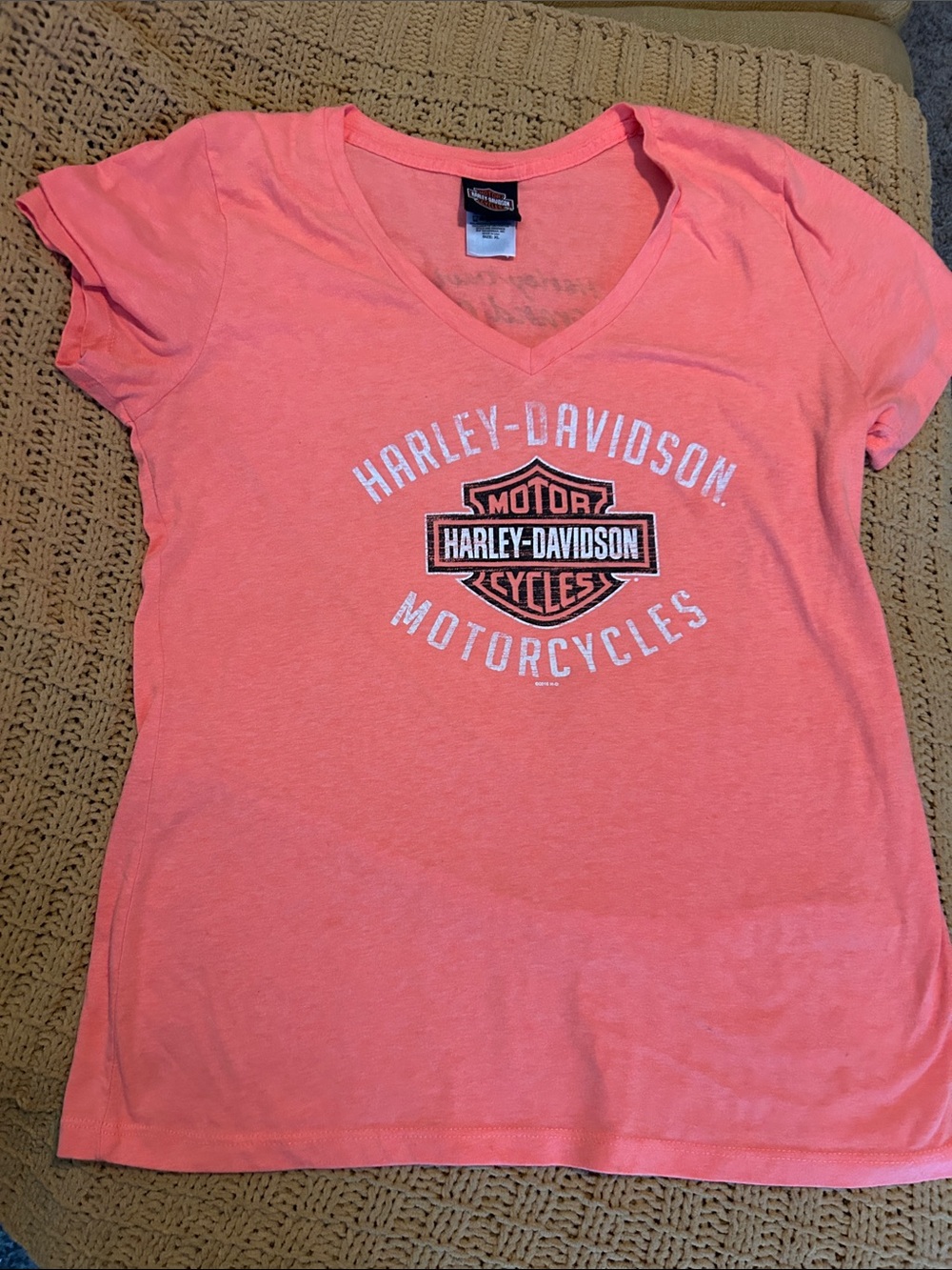 Harley-Davidson Orange V-Neck Shield Logo Tee